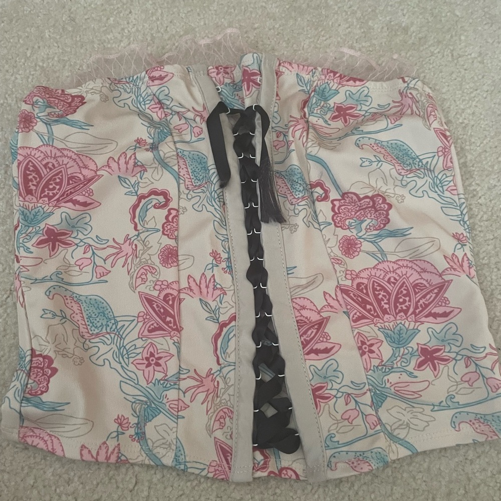 Floral Pink and Blue Women's Crop Top